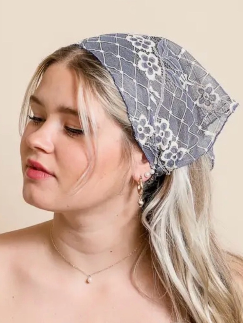 Lace Floral Bandana Scarf - Blue New with Tags